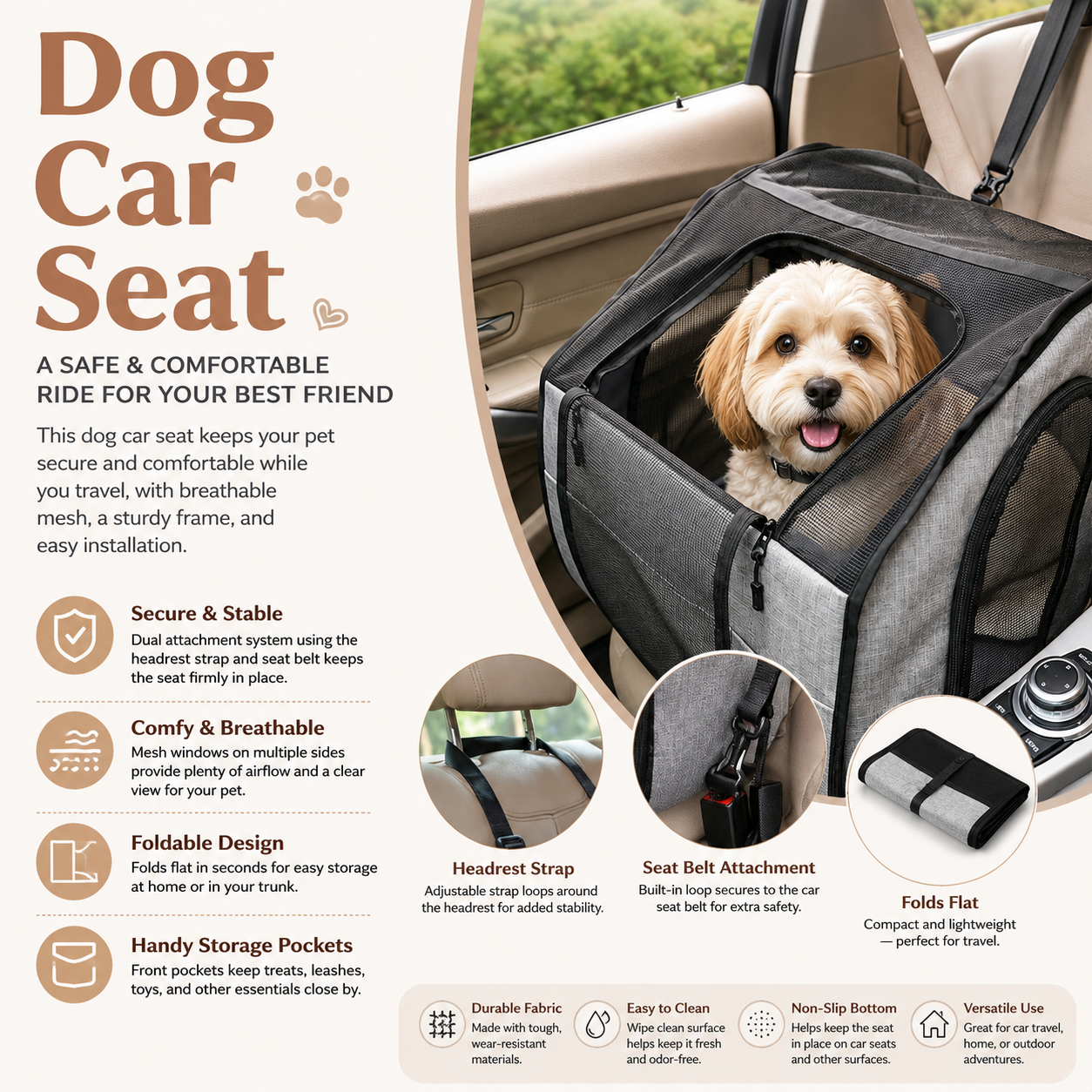 Foldable Pet Travel Car Seat & Carrier