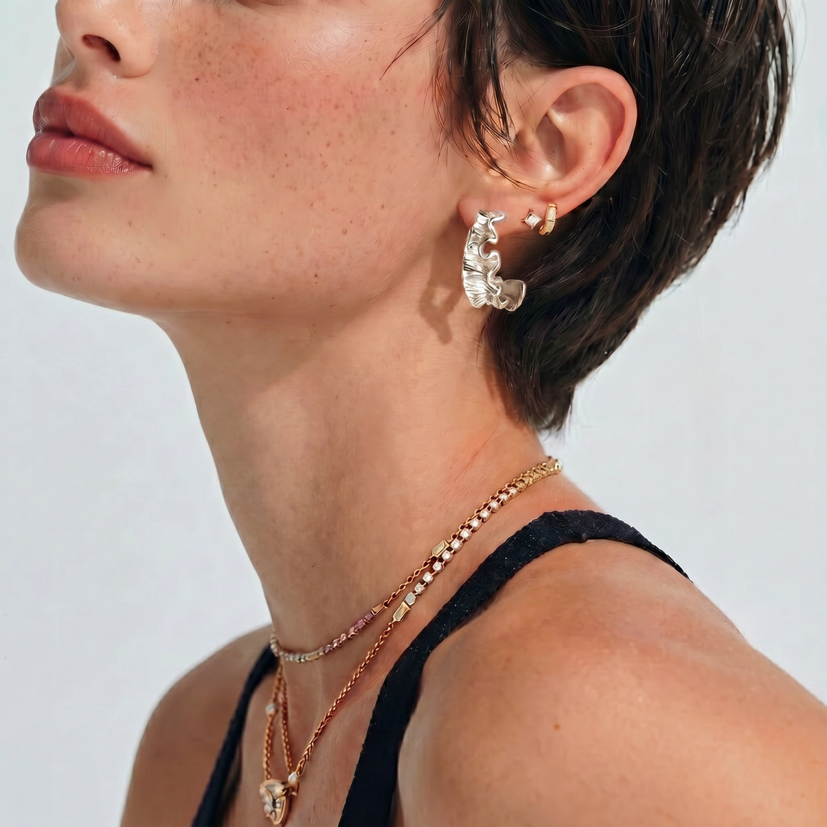 Ripple Wave Hoops | White Gold Plated