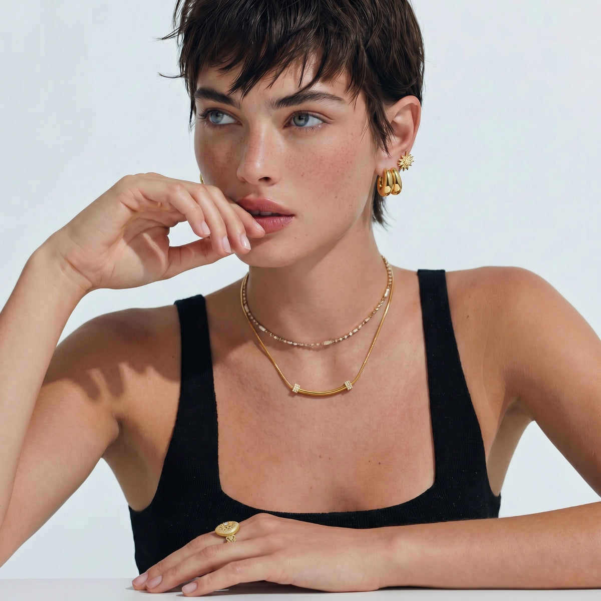 Curved Spark Bar Necklace | Gold Crystal Bar Necklace