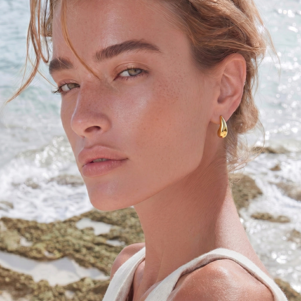 Golden Teardrop Studs | 18K Gold Plated