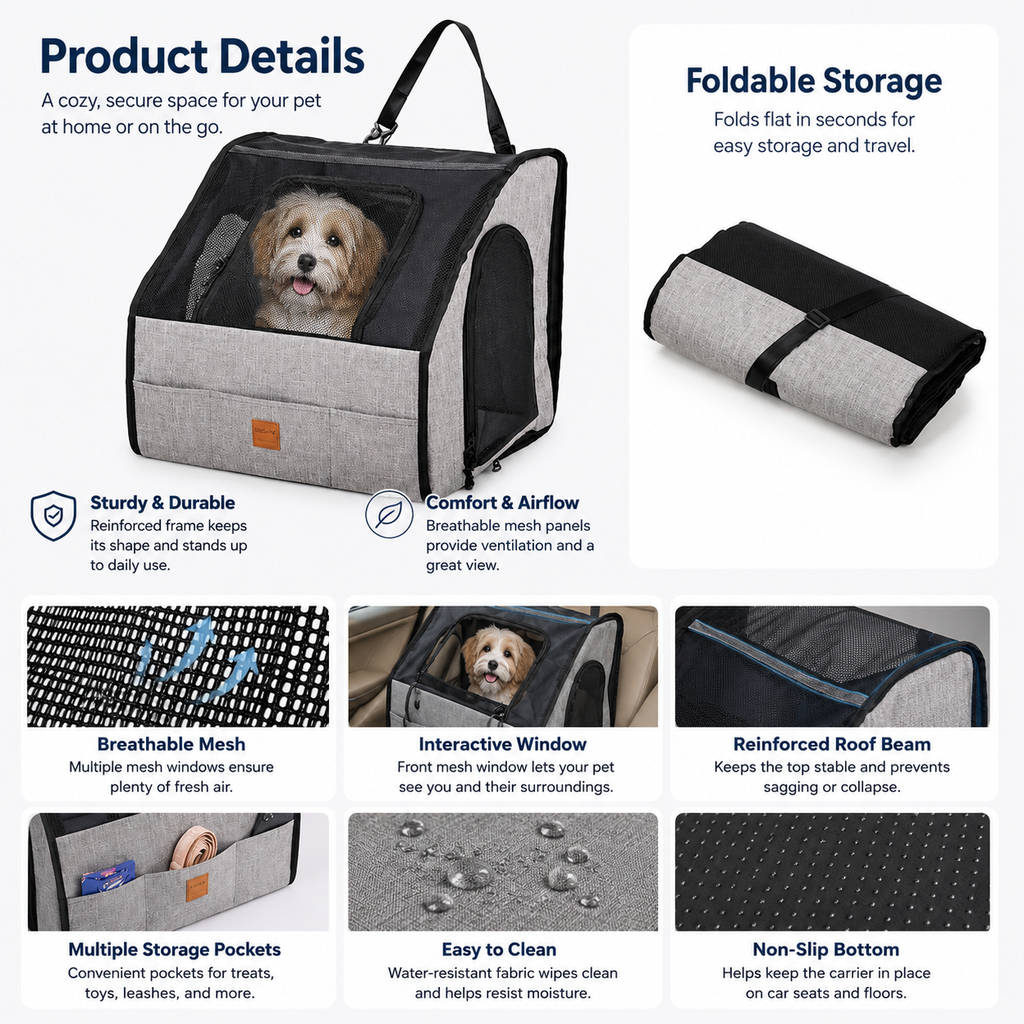 Foldable Pet Travel Car Seat & Carrier