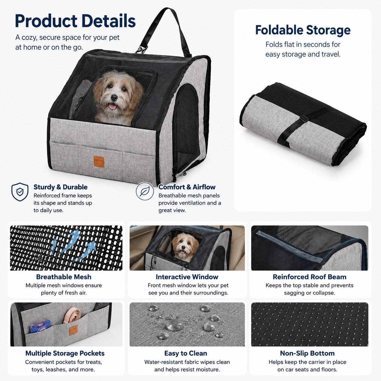 Foldable Pet Travel Car Seat & Carrier