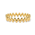 18K gold plated stainless steel bangle with dual rows of polished oval pebble beads on a cream background.